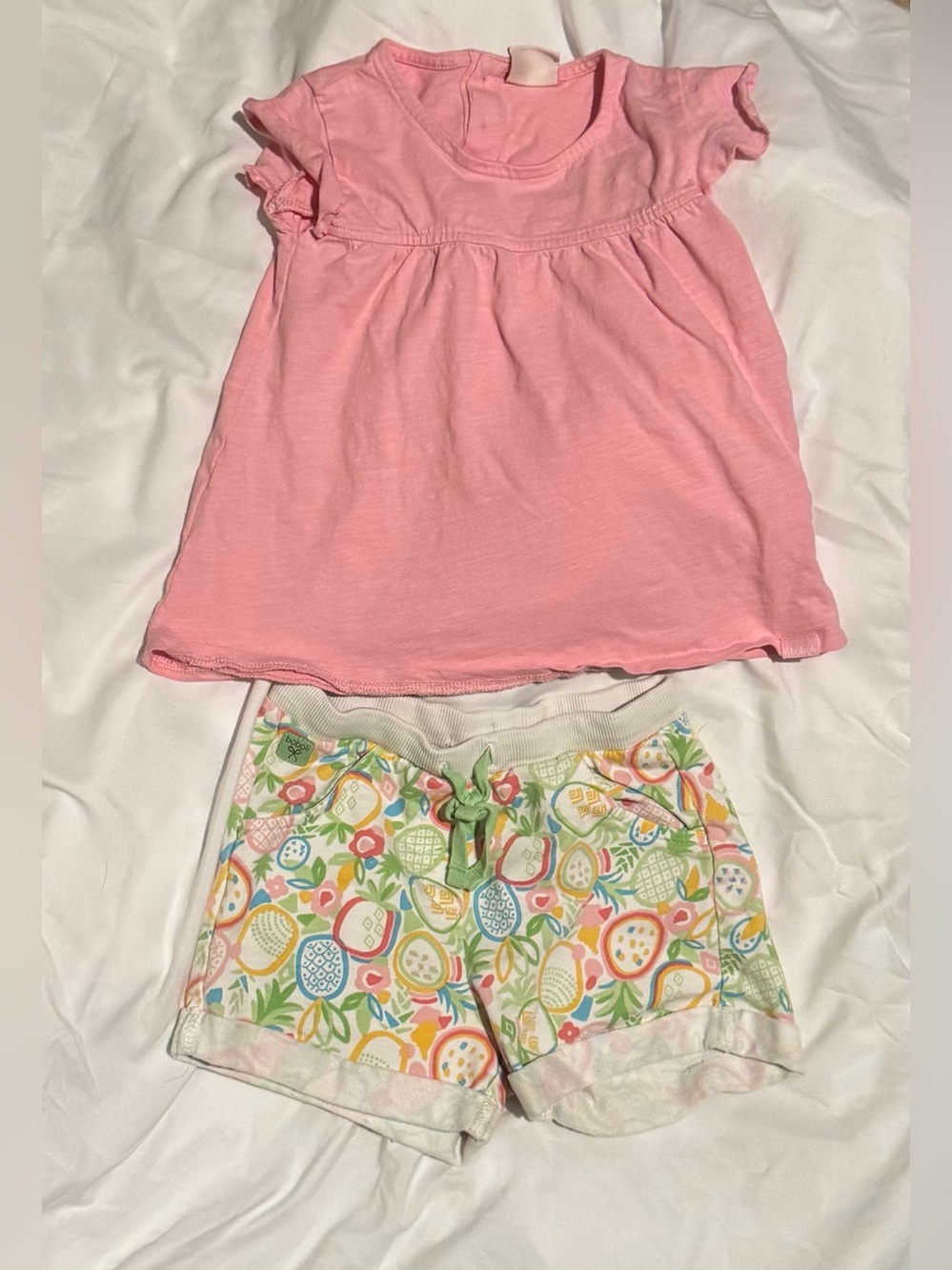 Girls Pink Top & Fruit-Print Shorts Matching Set